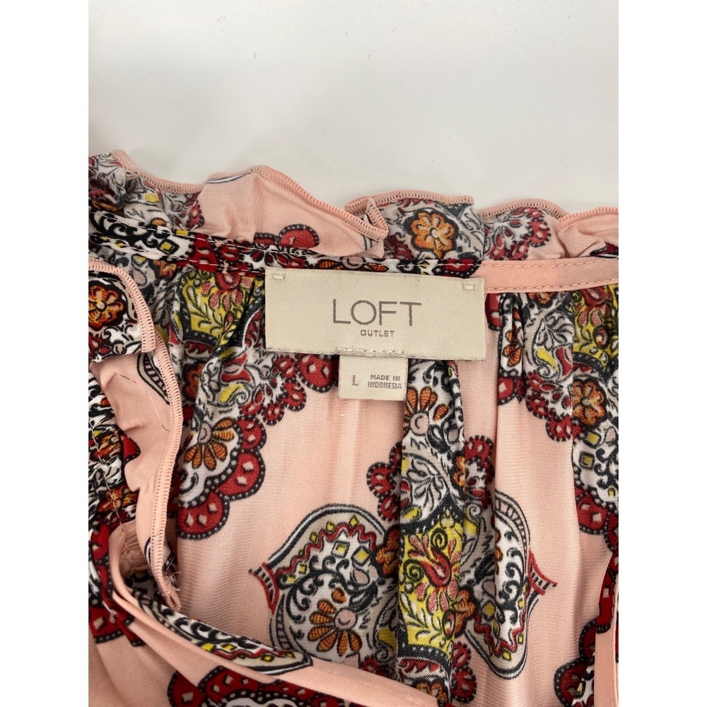 Loft Outlet Peplum Top Womens Large Pink Excellent Paisley Medallion Sleeveless - Picture 3 of 7